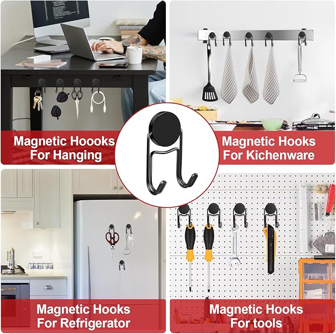 Magnetic Hooks 50Lbs+ 2026 Cruise Essentials Magnet Hook Heavy Duty Magnets Hanging Hooks for Refrigerator Grill Toolbox Outdoor 8 Pack (Black)