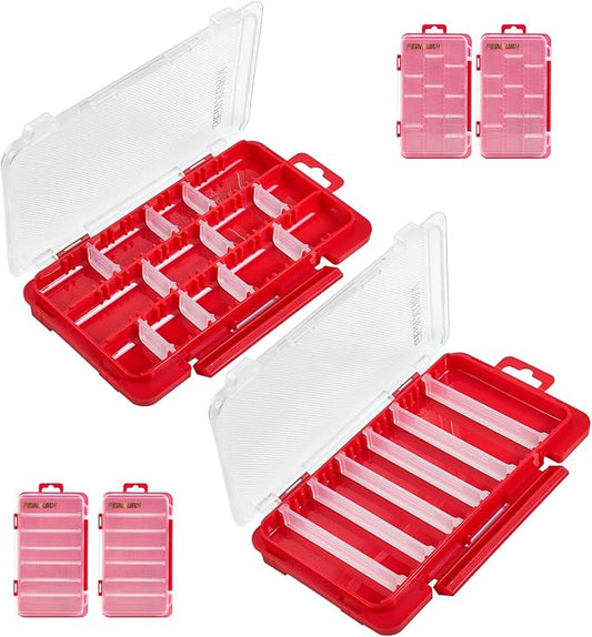 Small Flat Storage Parts Organizer, 4Pcs Red Portable Transparent Plastic Small Parts Tools Box with Removable Dividers, Screwdriver Bit Cases Storage(4 Pieces)
