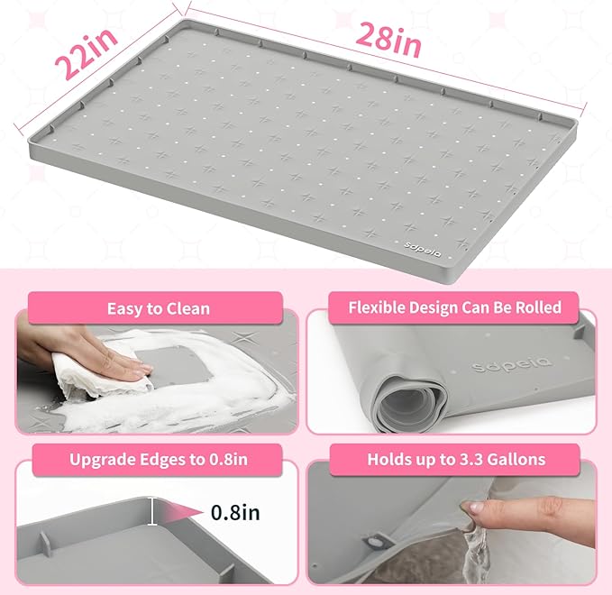 Sdpeia Under Sink Mat 28"×22" Waterproof Silicone Cabinet Liner & Sink Protector for Kitchen & Bathroom, Multi-Purpose Organizers Tray for Pets, Laundry, Cat Litter Mat