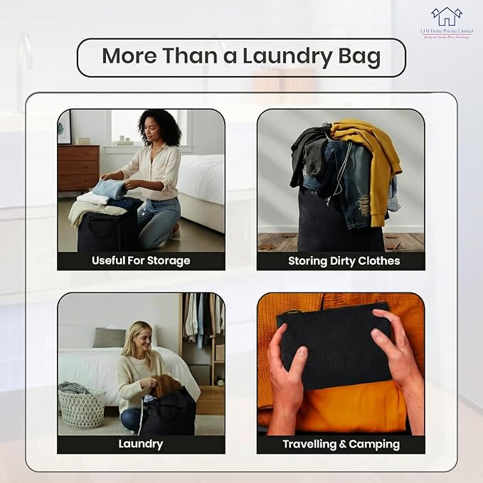 LFH Home Large Premium 1pack Cotton Canvas Laundry Bag with Drawstring and Handles Heavy Duty, Multi-Use, and Washable for Home, Travel, College or Storage 28x36-Black