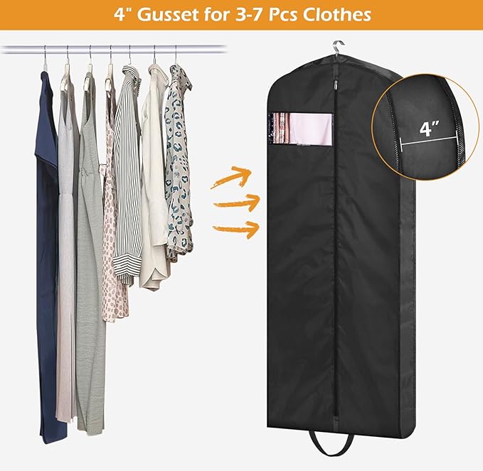 MISSLO 54" Garment Bags for Travel for Women Waterproof Dress Bags for Gowns Long Dress Cover for Gowns, Coats, Suits, Black, 2 Packs