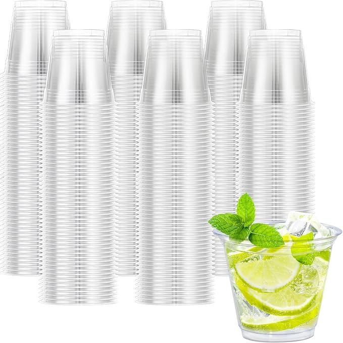 Lamosi 300 Pack 9 oz Clear Plastic Cups, Disposable Cups Wine Cocktail Punch, Sturdy & Food Safe Plastic Cup for Party & Wedding