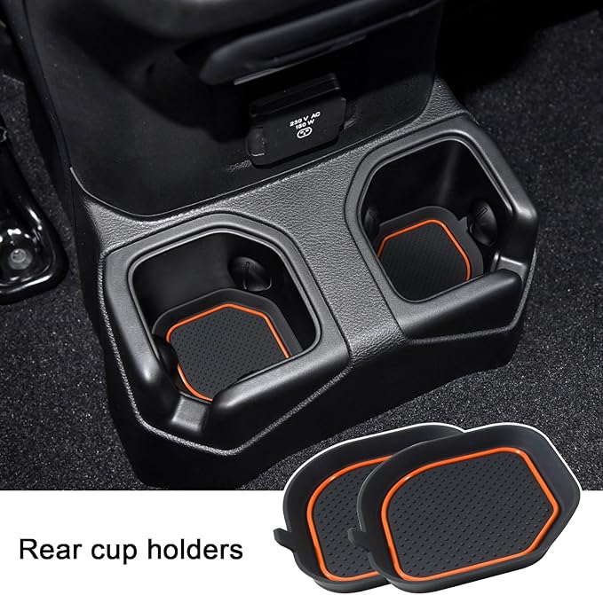 Cup Holder Coaster for Wrangler JL JLU 2018-2025 2026 Wrangler Accessories Gladiator JT 2020-2026 Silicone Cup Inserts Interior Mats Pad (Orange Trim, 4-pcs Set, for Deep Rear Cup Holders)