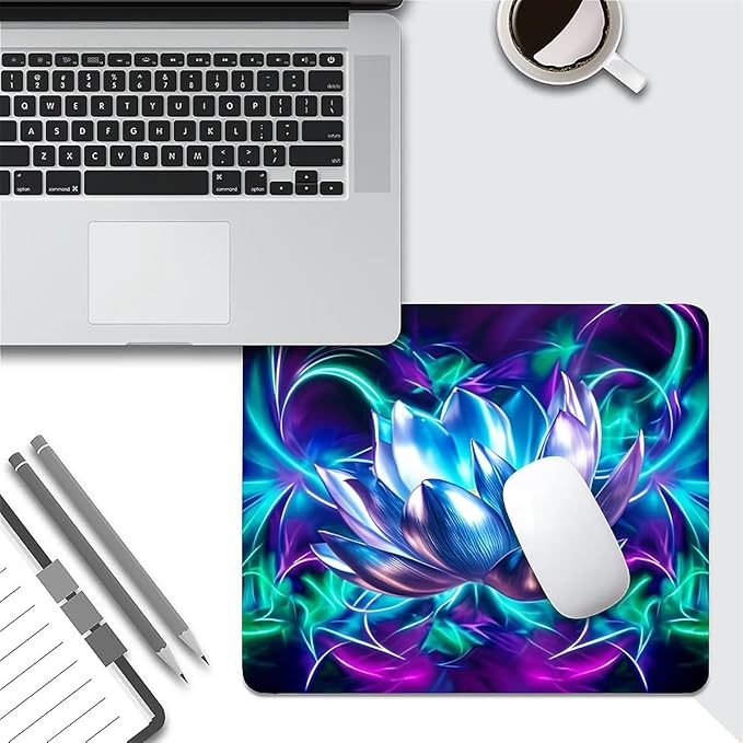 Square Mouse Pad Blue-Purple Lotus, Personalized Premium-Textured Custom Mouse Mat Design, Washable Mousepad Cloth, Non-Slip Rubber Base Computer Mouse Pads for Wireless Mouse