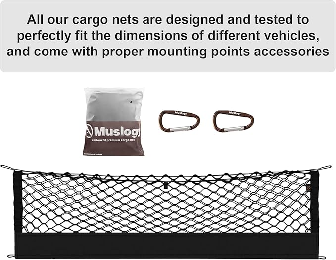 Muslogy Envelope Style Trunk Cargo Net Compatible with Toyota RAV4 2013-2018 Accessories Custom Fit Trunk Organizer Upgraded Storage Luggage Net with Metal Hooks
