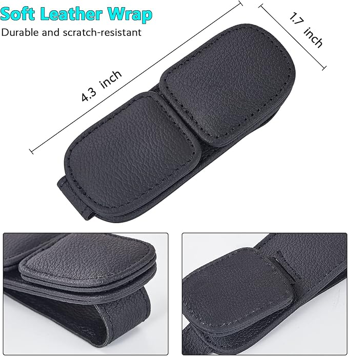 Visonx Sunglass Holder for Car Visor Clip, Magnetic Leather Eyeglass Hanger Clip for Car, Square Car Visor Accessories (Black)