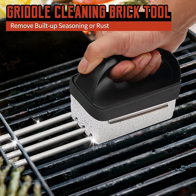 Griddle Cleaning Kit for Blackstone – Grill Stone, Non-Scratch Scouring Pads, Heavy-Duty Scraper & Ergonomic Handles – Flat Top Grill Accessories (12PCS Orange)