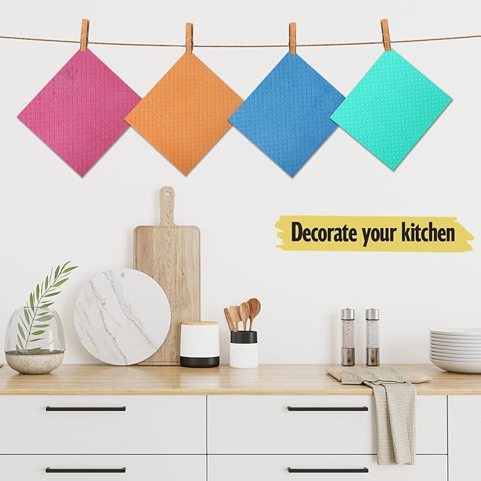 MoLKENE Swedish Dishcloths for Kitchen | 6 Pack Absorbent Cellulose Sponge Cloths Washable | Non-Scratch Reusable Paper Towels Quick Drying Cleaning Cloths - Pink