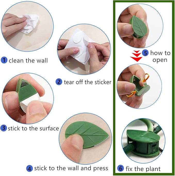 100 Pcs Plant Climbing Wall Fixture Clips Acrylic Self-Adhesive Sticker Plant Fixer Vine Traction Invisible Holder Climbing Plant Green Leaf Vines Hook Fixing Clip Indoor Outdoor Decoration