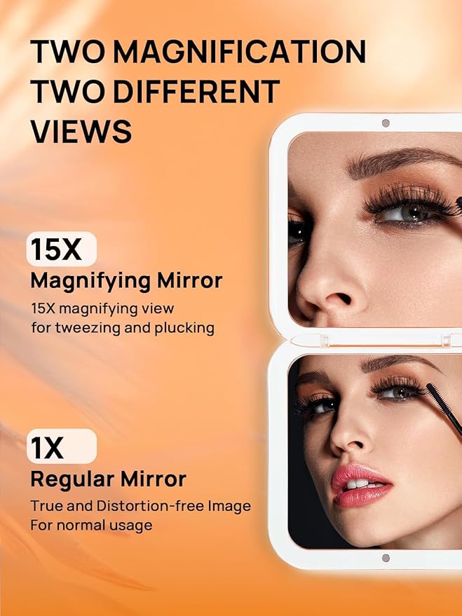 OMIRO Folding Compact Mirror, 1X/15X Magnification 3½” Pocket Size Square Hand Mirror for Travel Makeup (Peach Fuzz)