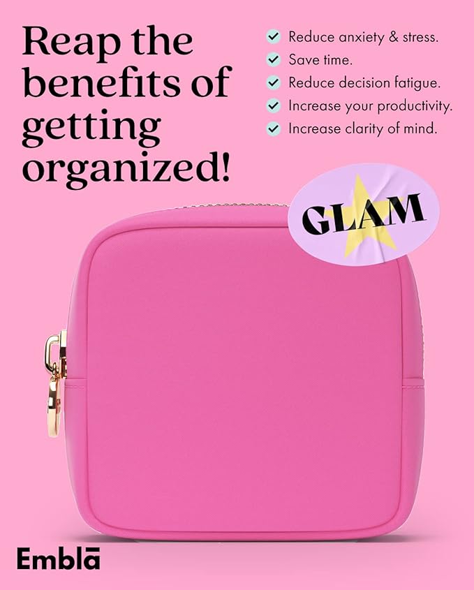 Embla Makeup Bag Travel Cosmetics Pouch and Toiletry Bag, Nylon Zipper Pouch Purse, Cute Make Up Organizer Storage Tote for Women Girls, Travel Skincare Case, Small Makeup Bags, Bubblegum