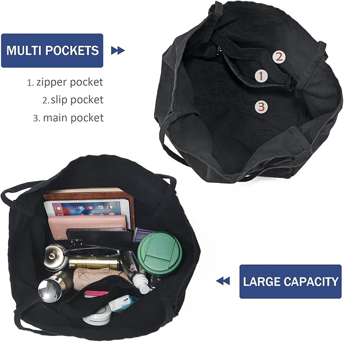 Canvas Tote Bag for Women Large Hobo Shoulder Bag for Work Travel Casual Message Bag Tote Purse handbags