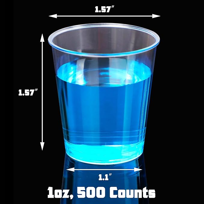 Zcaukya 500 Shot Glasses, 1oz Clear Plastic Disposable Hard Cups, Mini Cups Great Container for Sauce, Sample Tasting, Jello Shots, Pudding