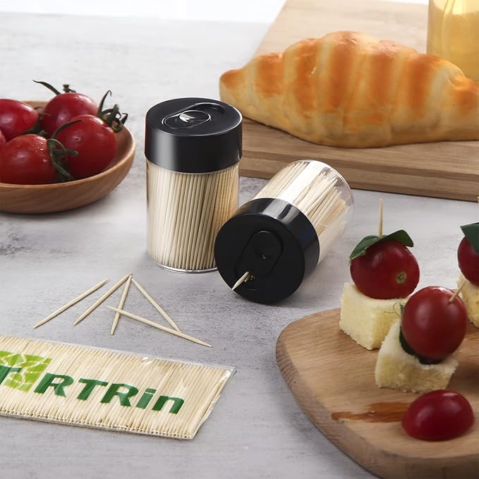 Bamboo Wooden Toothpicks [3000 Count]-With 2-Pack Reusable Toothpick Holder, Sturdy Smooth Finish Tooth Picks, For Appetizer, Olive, Barbecue, Fruit, Teeth Cleaning Toothpicks, Black.