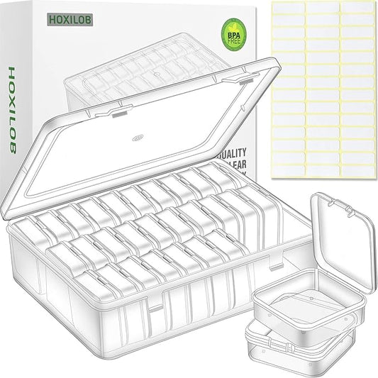 Bead Organizer Box, 30pcs Small Clear Plastic Storage Containers, Craft Storage Box Features Hinged Lid and Labels, Mini Boxes for Bracelets, Jewelry, Diamonds, Clay Beads, Screws, Seeds, Small Parts