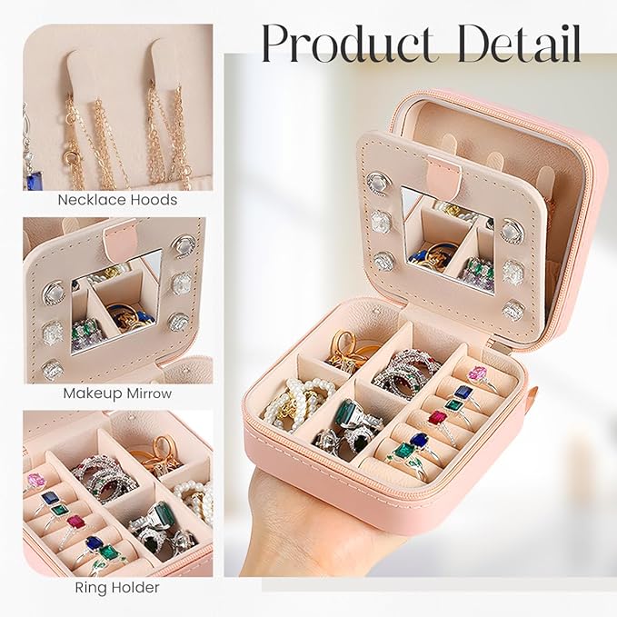 SANDJEST Personalized Jewelry Box, Pink Small Travel Jewelry Box with Initial G, Monogrammed Jewelry Case Organizer for Girls Women Teen, Mini Travel Essentials Gifts for Christmas Birthday