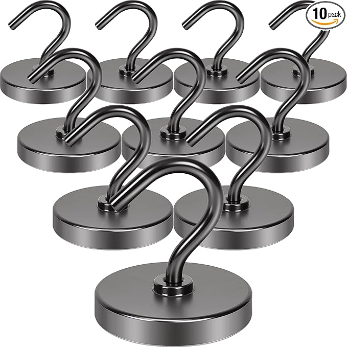 Neosmuk Magnetic Hooks for Cruise Cabins, Heavy Duty 130lb Strong Magnet Hook, Cruise Ship Essentials for Hanging, Metal Wall Refrigerator Hangers (Gunmetal, 10 Pack)
