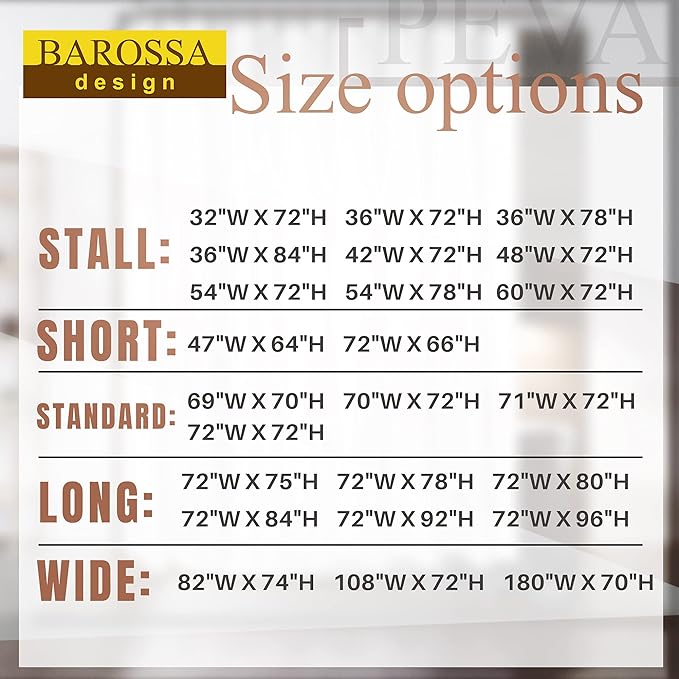 Barossa Design Narrow Shower Curtain Liner with 3 Magnets - Waterproof PEVA Shower Liner for Small Bathroom Stall, PVC Free, Metal Grommets - Clear, 32X72