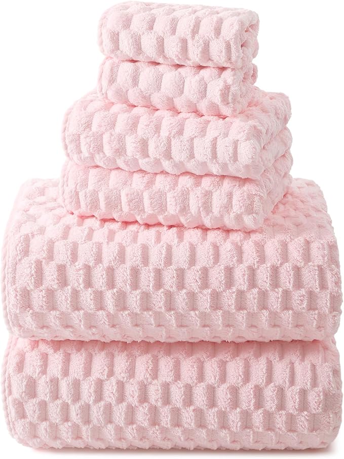REDKISS Pink Microfiber Bath Towels Set of 6-35x70 Inches Oversized Bath Sheets, Extra Large Bath Towels Set of 6 for Adults, Super Soft Quick Dry Lint Free Absorbent Microfiber Shower Towels