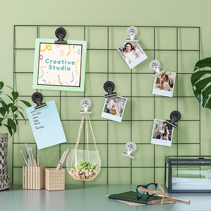 VNDUEEY Refrigerator Magnets, 24 Pack Fridge Magnet Strong Magnetic Clips for Whiteboard, Office, Locker, Photo Displays, Durable Magnet Clips for Fridge(Black&Silver)