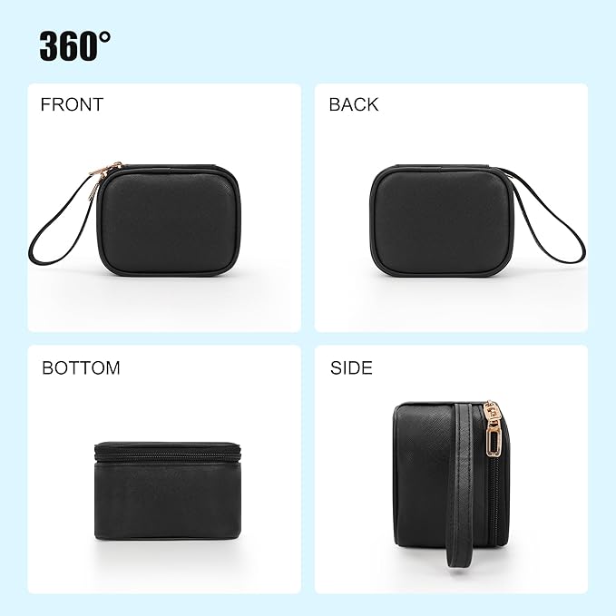 Relavel Mini Makeup Bag with Led Mirror, Small Cosmetic Bag with 3 Light Modes, Rechargeable Portable Makeup Pouch with Hands-Free Wrist Strap for Pool Parties丨Work Touch-Ups丨Travel - Black