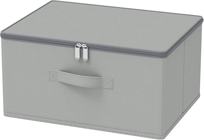 Storage Bins with Zipper, Cube Organizer Basket with Lid, Collapsible Stackable Closet Boxes, for Home and Bedroom, 1 Pack, Grey, 11.8 x 7.9 x 6.3 In, XSNY16GS-1