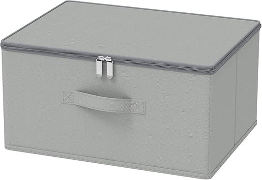 Storage Bins with Zipper, Cube Organizer Basket with Lid, Collapsible Stackable Closet Boxes, for Home and Bedroom, 1 Pack, Grey, 11.8 x 7.9 x 6.3 In, XSNY16GS-1