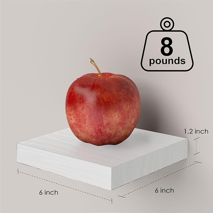 Small Floating Shelves for Wall - 6 Inch Mini Square White Shelves for Bedroom, Living Room, Bathroom, Kitchen, Office Decor Set of 3