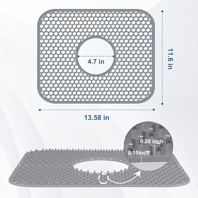 2 Pack Silicone Sink Protectors for Kitchen Sink with Center Drain, 13.58''x 11.6'' Non-Slip Heat Resistant Mat Grid for Bottom of Stainless Steel Porcelain (Center Hole)