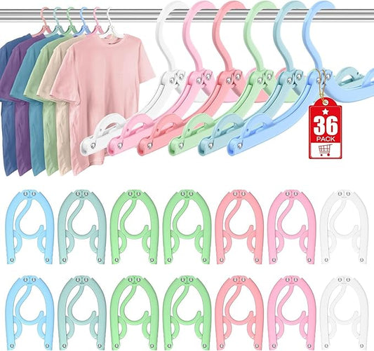 Travel Hangers Portable Foldable Travel Hanger Organizer, Plastic Cruise Ship Accessories Essentials Clothes Hanging Rack Folding Hangers for Traveling Camping Flying RV Suitcase (36, Pastel Multi)