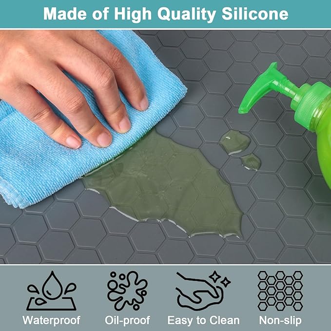 Waterproof Under Sink Mat, 28" x 19" Silicone Under Sink Mats for Kitchen, Under Kitchen Sink Mats and Protector Mat, Sink Cabinet Protector Mats for Bathroom, Gray