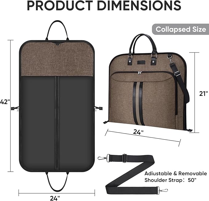 BALEINE Travel Garment Bag, Travel Suit Bag for Men, 42'' Waterproof Carry on Garment Bag for Hanging Clothes, Garment Duffel Bag for Travel Business (Brown)