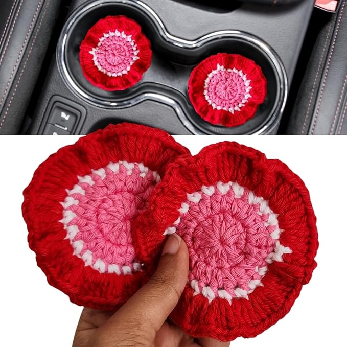 Cotton Crotchet Ruffled Flower Coaster Set (Strawberry Cream)