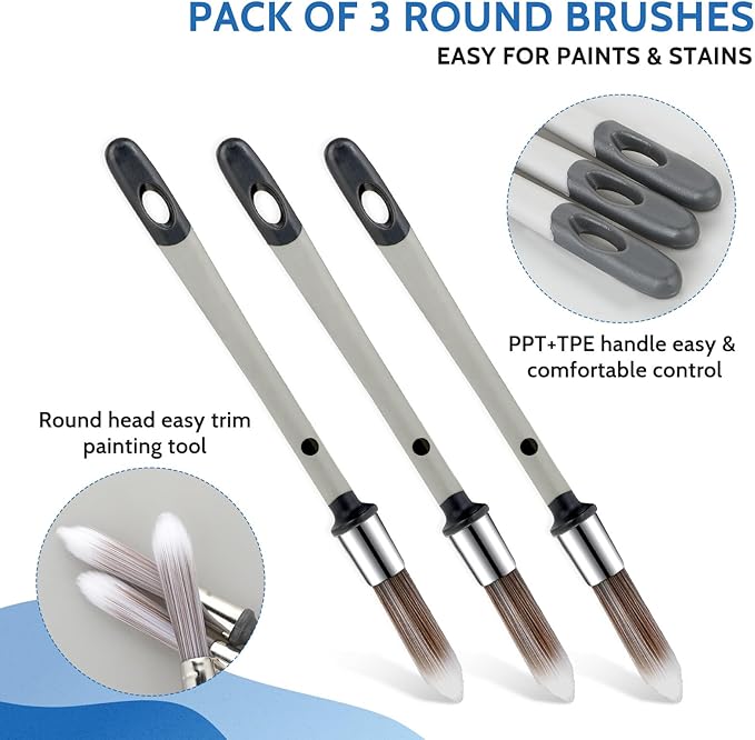 3 Pcs Paint Brushes for Painting Walls 0.37 Inch Small Paint Brush, Trim Paint Brushes Edge Painting Tool for Baseboards Furniture House Wall Corners Detail Paint Edger Brush and Touch Up Painting