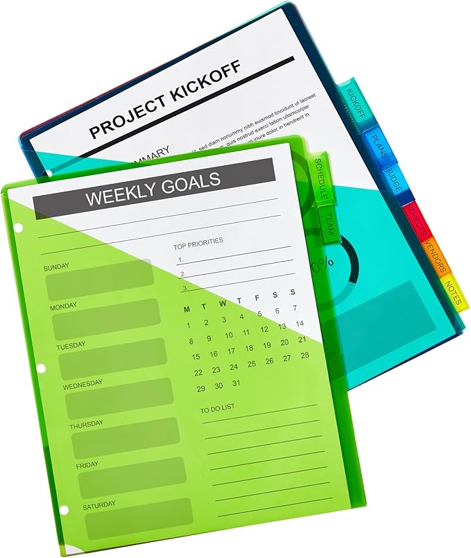 Avery Insertable Plastic Dividers for 3 Ring Binders, 8 Tabs per Set, Big Tabs, One Pocket, Multicolor Binder Dividers, Works with Sheet Protectors (11903)