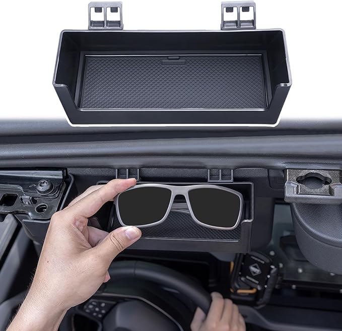 TOPINSTALL Sun Visor Sunglass Holder Compatible with 2021-2026 Ford Bronco 2/4 Door, Glasses Box Card Storage Organizer Interior Accessories 1 Pack Black (Not for Sport Model)