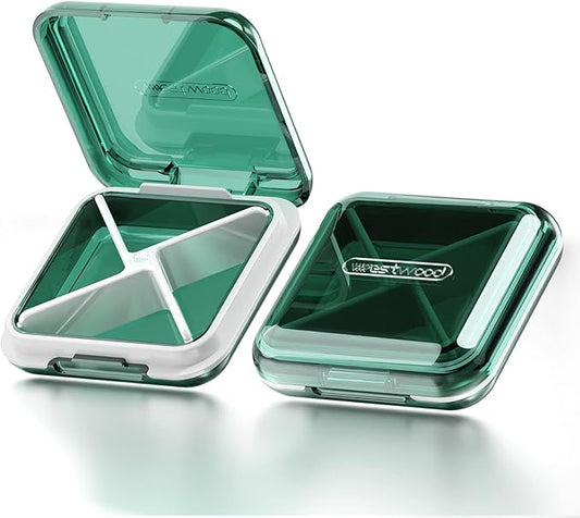 DUBSTAR Daily Pill Organizer,4 Compartments Portable Travel Small Pill Case, Pill Box for Purse Pocket to Hold Vitamins,Cod Liver Oil,Supplements and Medication (Green)