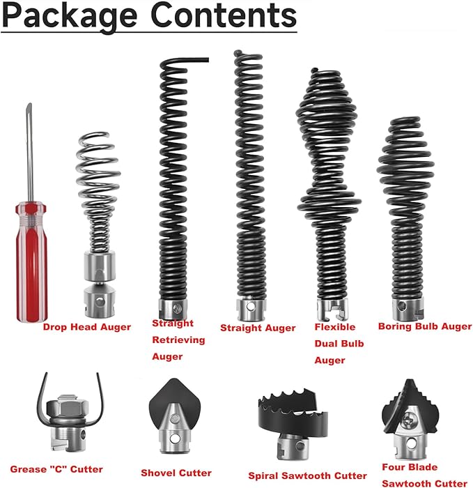 10Pcs Drain Snake Attachment Kit for Heavy-Duty Cables, for RIDGID K-400 C-4 C-6 C-7 C-8 and C-9 Drain Cleaning Machine, for 5/8" 16mm Drain Snake Cable Heads Tips