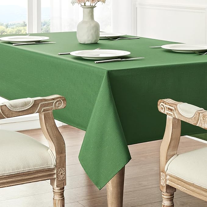 2 Pack Rectangle Tablecloth, 60x104 inch, Water Resistant Wrinkle Free Linen Textured Table Cloth Washable, Decorative Fabric Table Cover for Dining, Party and Camping, Green