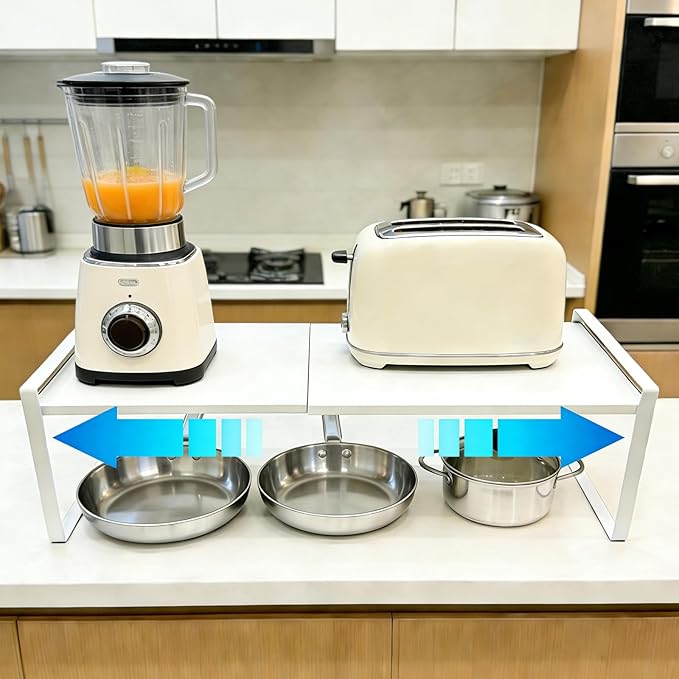 SKOGHUP Expandable Cabinet Shelf Organizer 14-25" L Stackable Kitchen Counter Shelf Rack Sink Riser Countertop Storage white(1 Pack)