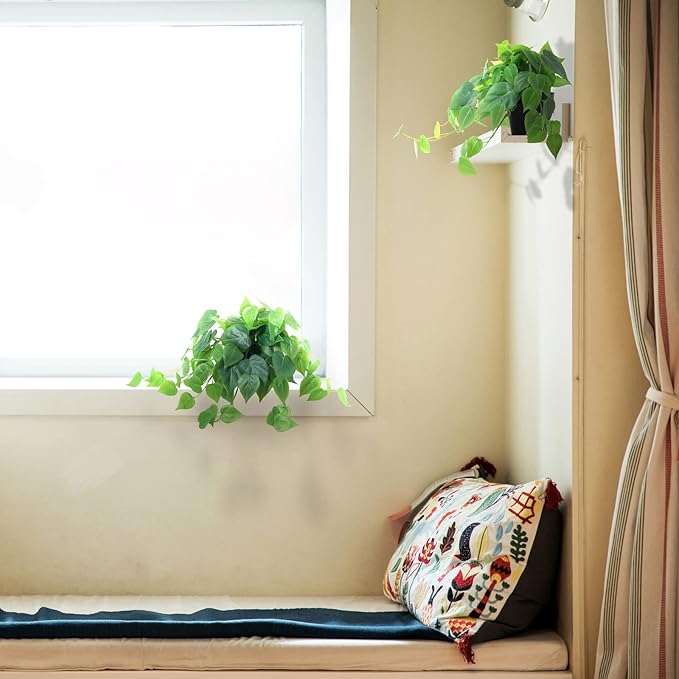 2 Pack Artificial Scindapsus Aureus, Realistic Fake Plants with Plastic Pot for Home Office Bedroom Indoor Outdoor Decor(8in H)