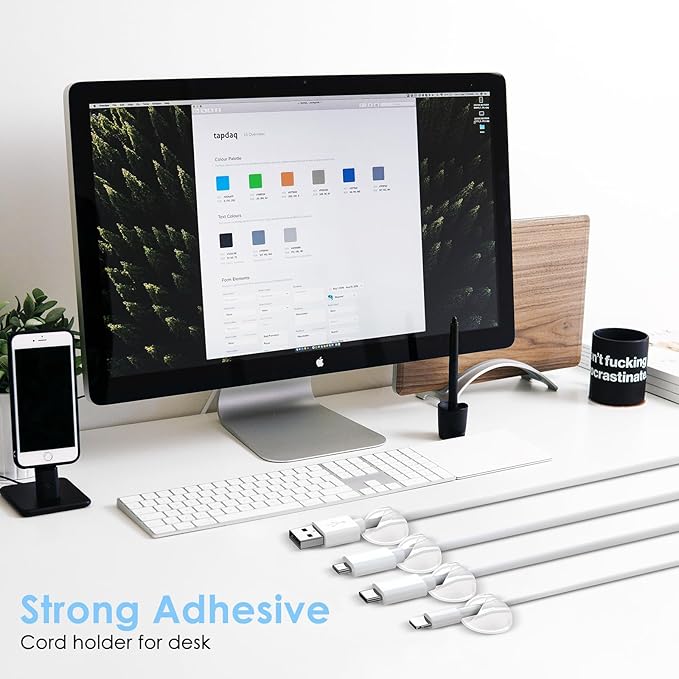 12 Pack Cable Clips, Znben Clear Cord Organizer Holder Adhesive Cord Management Charger Wire Holder Clips for Desk, Home, Office, Car, Cubicle, Nightstand