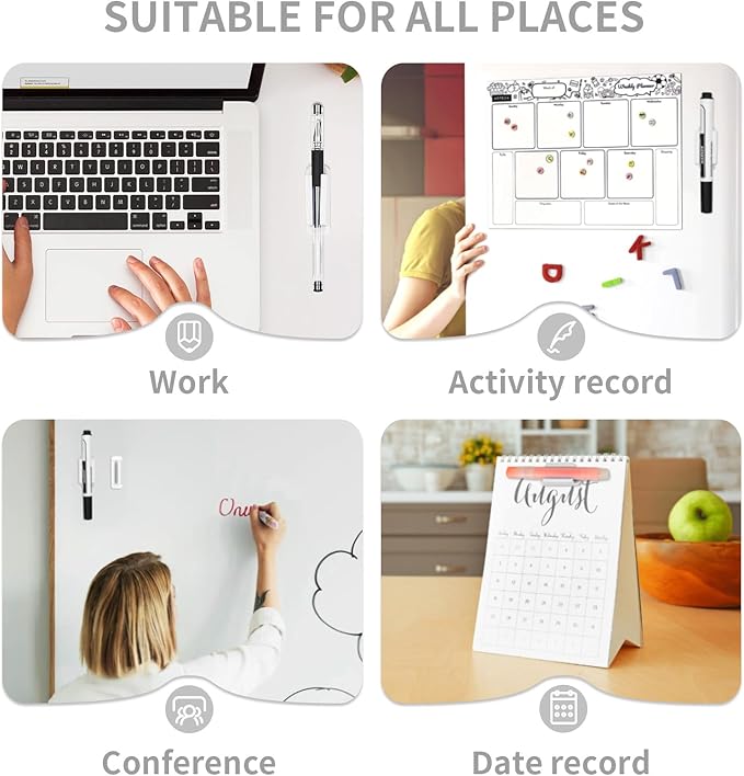 12 Pack Pen Holder for Desk, Silicone Pencil Holder with 12 Extra Adhesive Stickers, Adhesive Pen Holder & Marker Clip for Classroom Office Desk or Any Surface, Teacher Accessories Supplies (White)