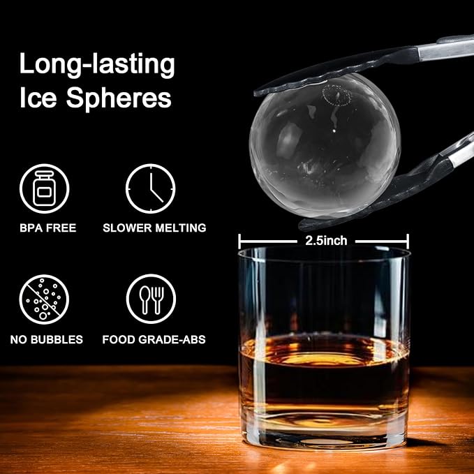 Clear Ice Cube Maker, 2.5 Inch Stainless Steel Crystal Large Clear Ice Ball Maker, Silicone Ice Cube Mold for Cocktails, Drinks & Bourbon, Whiskey Gifts for Men (8 Pack)
