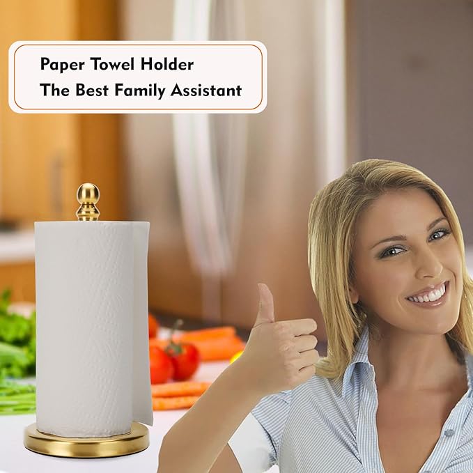 Fatizon Paper Towel Holder Stand, Gold Paper Towel Holder Countertop, with Weighted Base for One-Handed Operation (Gold)