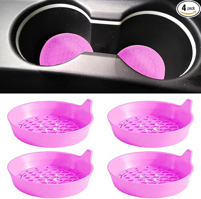 4 PCS Car Cup Coasters, Universal Cup Holder Coaster for Car Accessories, CupHolders Insert for Women Non-Slip Silicone Car Cup Holder Coasters