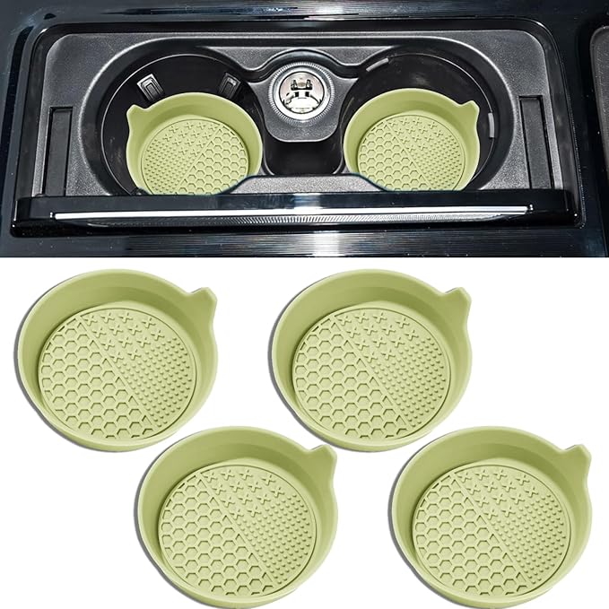 4PCS Car Cup Holder Coaster, Silicone Non-Slip Vehicle Insert Water Bottle Mat, Universal Insulation Drink Cup Pad Decor for SUV/Sedan/Truck, Automotive Interior Accessories (Apricot)