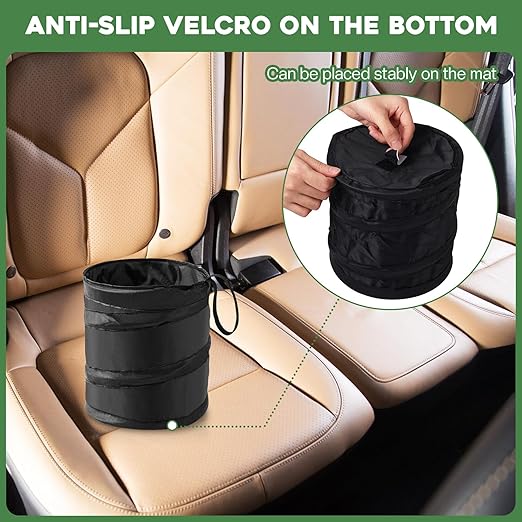 3 Pack Car Trash Can With 100 Bags - Mini Pop-up Garbage Can, Collapsible Waterproof Waste Basket, Portable Rubbish Bin for Automotive (2 Gallon, Black)