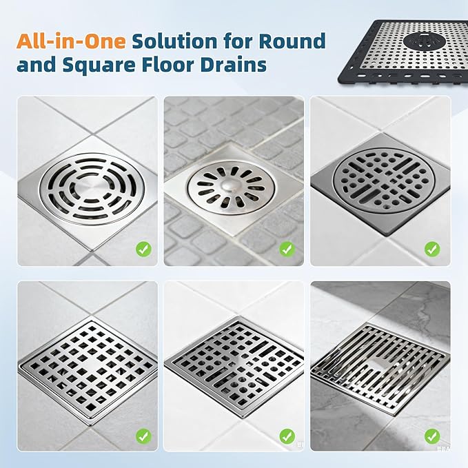 Hibbent Upgraded Shower Drain Hair Catcher, Shower Drain Cover for Bathroom Floor 6" Drain, Anti-Clogging Bathtub Drain Strainer, Stainless Steel Kitchen Sink Drain Strainer with Handle, Dark Grey