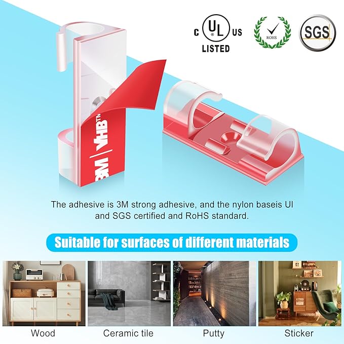 XHF 35pcs Large Self Adhesive Cable Clips Clear,Wire Clips Cable Management Wire Organizer Cord Holder for Under Desk, Car, Wall, TV PC Ethernet Cable